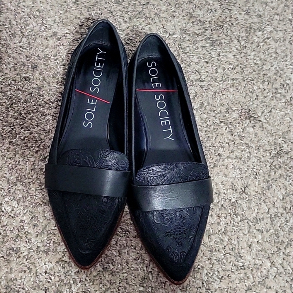 Sole Society Embossed Leather/Sueded Loafers